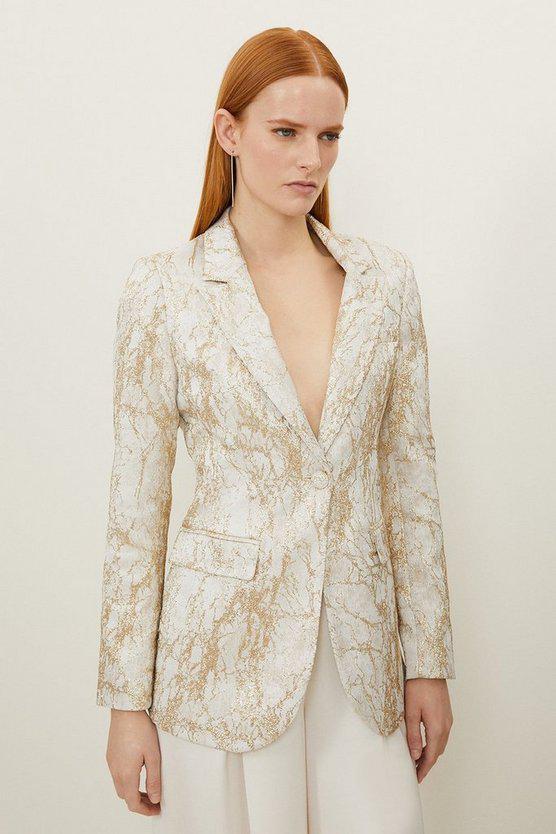 Karen Millen UK SALE Tailored Jacquard Single Breasted Jacket - ivory
