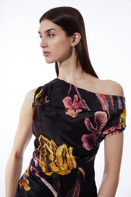 Karen Millen UK SALE Petite Midnight Floral Satin Back Crepe Woven Maxi Dress