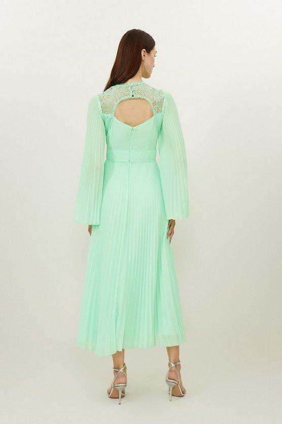 Karen Millen UK SALE Soft Pleated Woven Kimono Sleeve Maxi Dress - lime