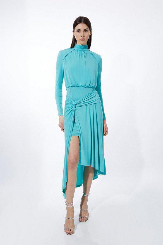 Karen Millen UK SALE Knot Waist Drapey Jersey Crepe Maxi Dress
