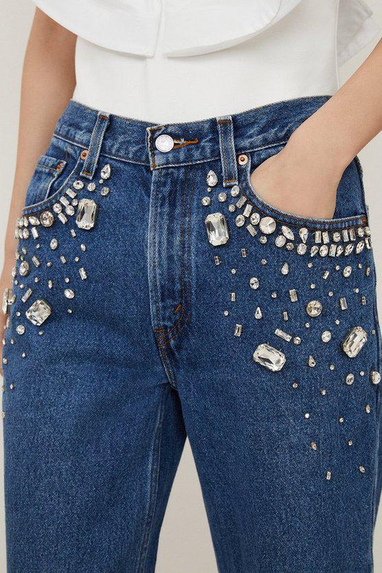 Karen Millen UK SALE Hand Pocket Embellished Vintage Jeans