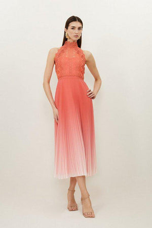 Karen Millen UK SALE Guipure Lace Ombre Woven Halter Maxi Dress