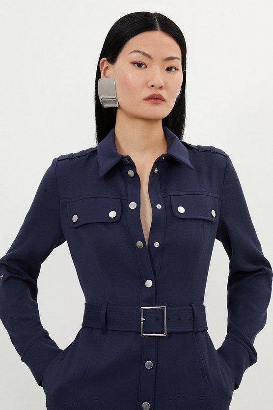 Karen Millen UK SALE Tailored Belted Midi Shirt Dress - navy