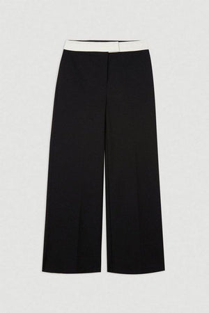 Karen Millen UK SALE Techno Cotton Woven Wide Leg Trouser With Gold Clasp - black