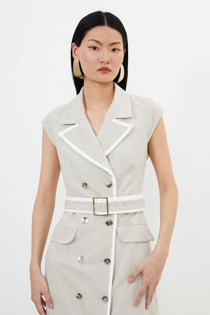 Karen Millen UK SALE Melange Double Breasted Belted Tipped Tailored Midi Dress