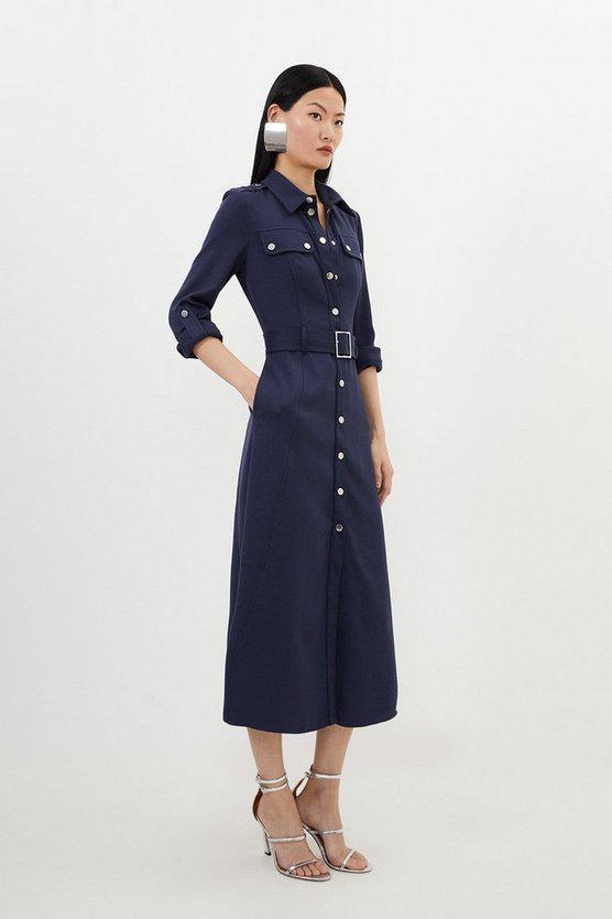 Karen Millen UK SALE Tailored Belted Midi Shirt Dress - navy