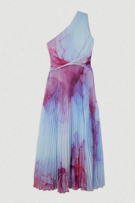 Karen Millen UK SALE Marble Printed Soft Pleated One Shoulder Midaxi Dress