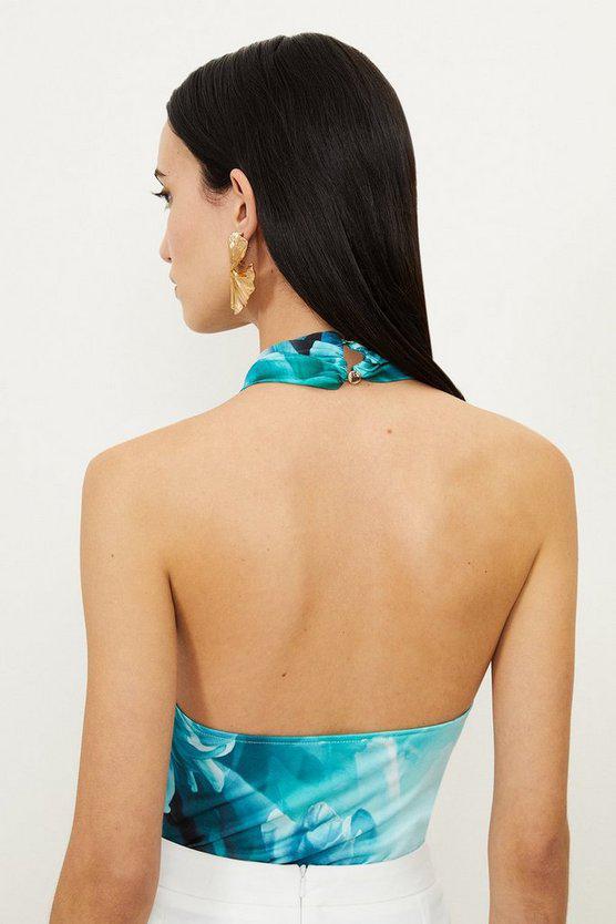 Karen Millen UK SALE Photographic Floral Jersey Cross Neck Detail Bodysuit