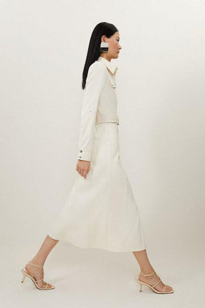 Karen Millen UK SALE Tailored Belted Midi Shirt Dress - cream