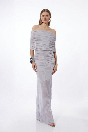 Karen Millen UK SALE Viscose Blend Slinky Sheer Knit Bardot Maxi Dress