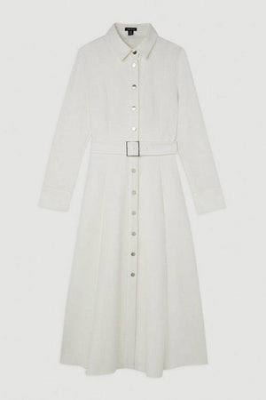 Karen Millen UK SALE Tailored Compact Stretch Belted Shirt Dress