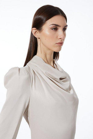 Karen Millen UK SALE Viscose Satin Asymmetric Woven Maxi Dress