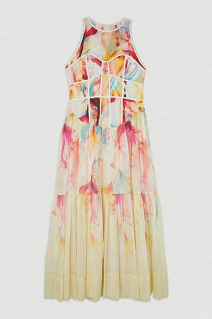 Karen Millen UK SALE Ombre Floral Silk Cotton Halter Midaxi Dress.