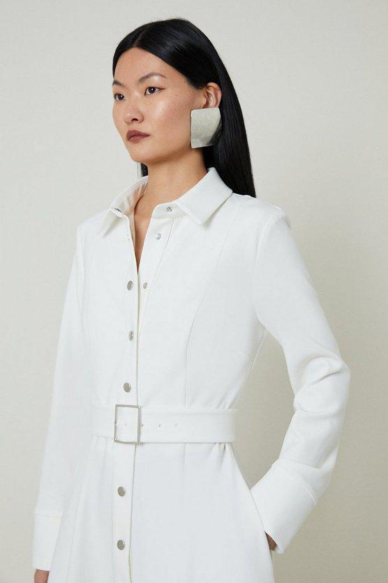 Karen Millen UK SALE Tailored Compact Stretch Belted Shirt Dress