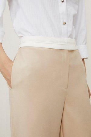 Karen Millen UK SALE Techno Cotton Woven Wide Leg Trouser With Gold Clasp - sand