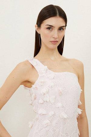 Karen Millen UK SALE Lace Petal Applique Woven One Strap Maxi Dress