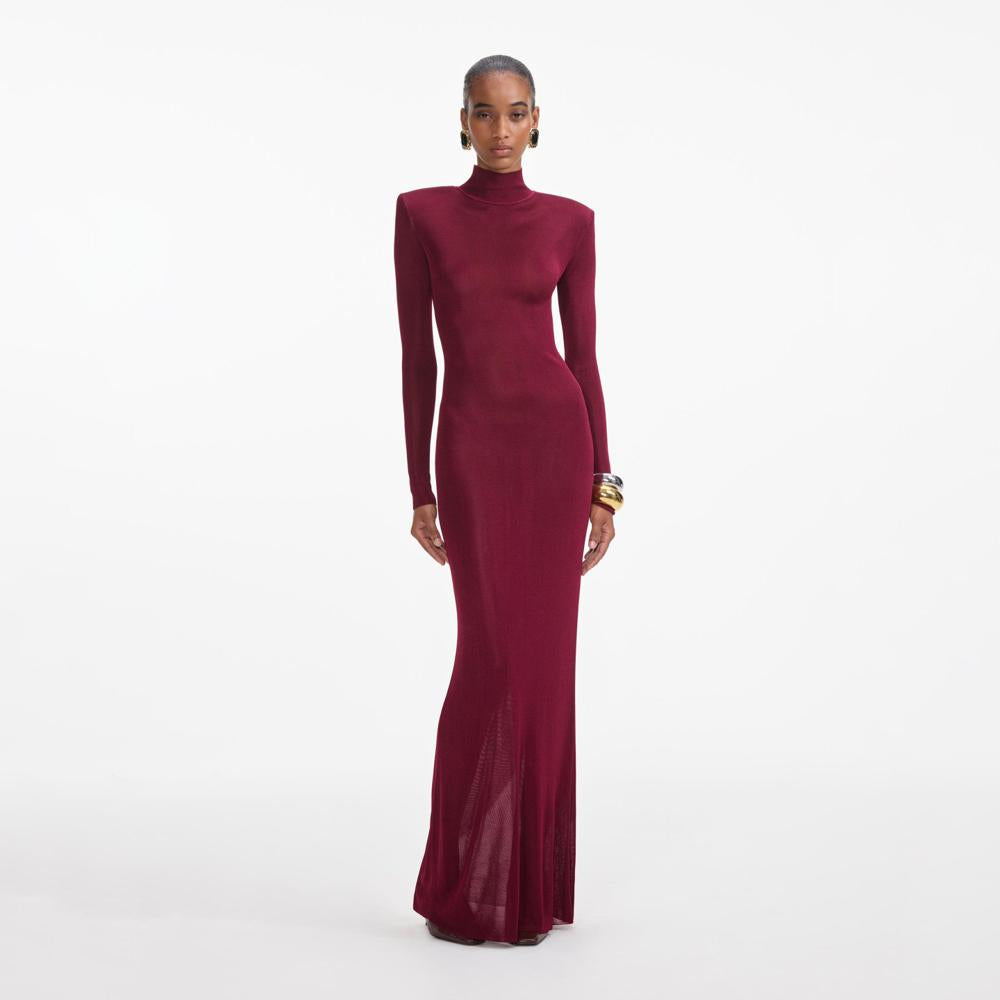 SELF PORTRAIT VIP SS24 Burgundy Viscose Knit Maxi Dress