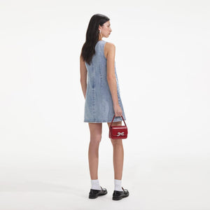 SELF PORTRAIT SS24 Square Rhinestone Denim Mini Dress