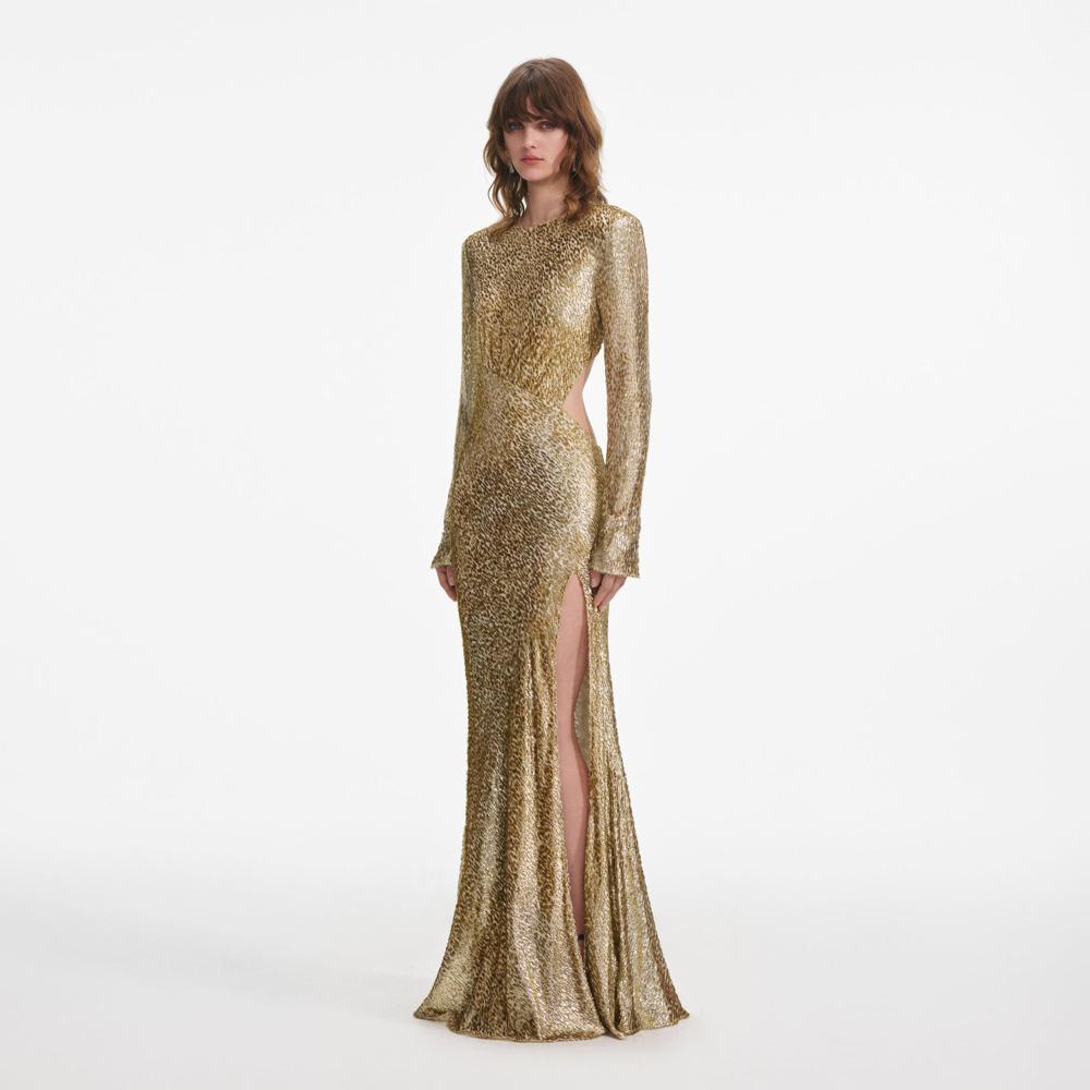 SP VIP PRICE Gold Fil Coupe Maxi Dress