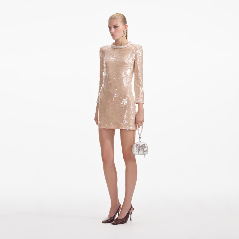 SELF PORTRAIT SS24 Pearl Trim Sequin Mini Dress