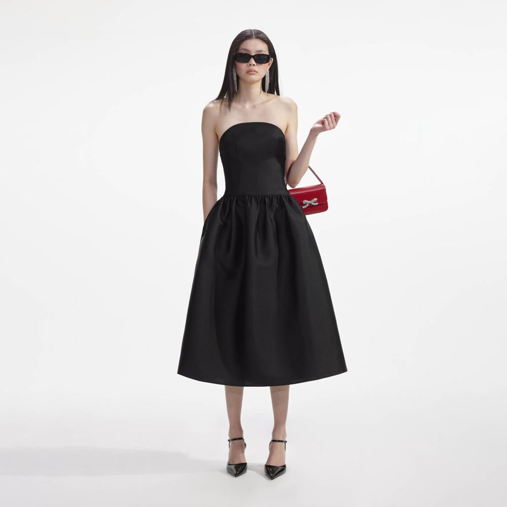 SELF PORTRAIT SS24 Black Taffeta Midi Dress