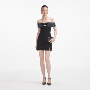 SELF PORTRAIT SS24 Black Crepe Bow Mini Dress