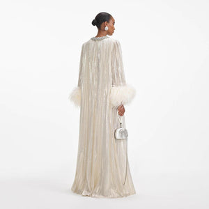 SELF PORTRAIT VIP SS24 Gold Metallic Feather Maxi Dress