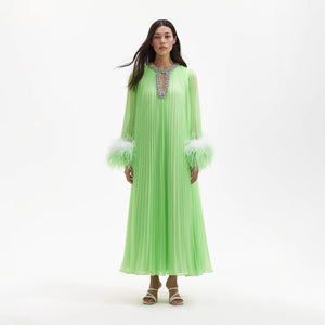 SELF PORTRAIT BLACK FRIDAY SALE Green Chiffon Feather Midi Dress