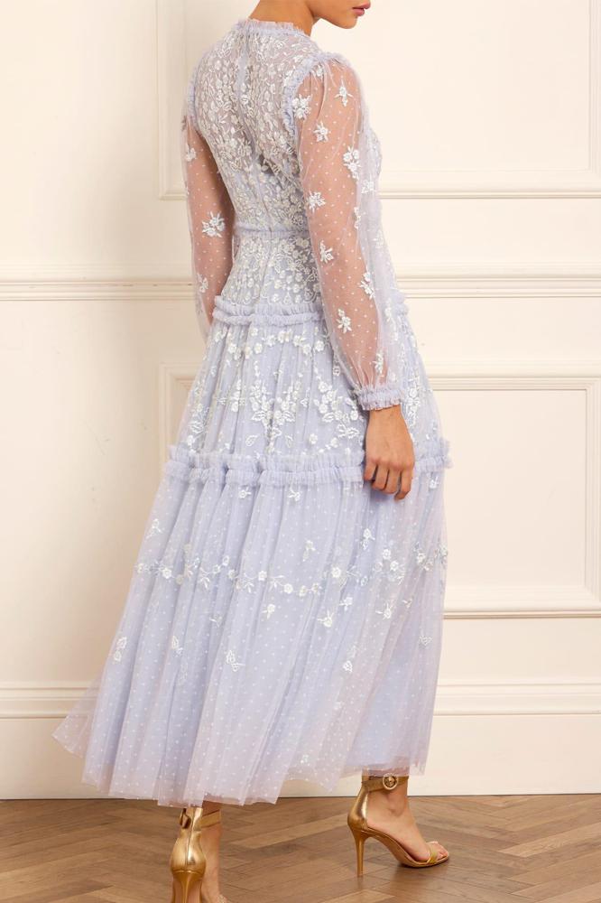 Needle & Thread CYBER SALE Autumn Lace Long Sleeve Ankle Gown - blue