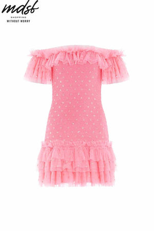 Needle & Thread CHRISTMAS SALE Polka Dot Smocked Micro Mini Dress - coral