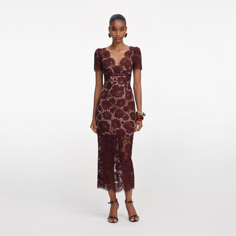 SP VIP PRICE Burgundy Floral Lace Midi Dress