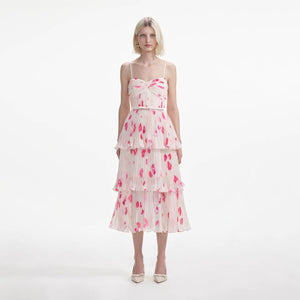 SELF PORTRAIT SS24 Printed Chiffon Tiered Midi Dress