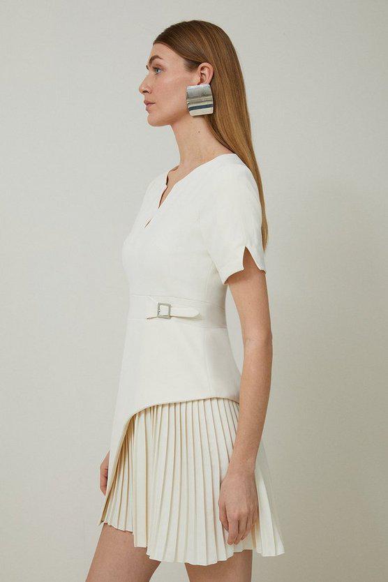 Karen Millen UK SALE Tailored Military Pleat Short Sleeve Mini Dress - ivory