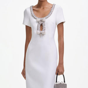 SELF PORTRAIT SS25 VIP PRICE White Crepe Bow Midi Dress