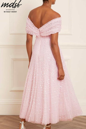 Needle & Thread CHRISTMAS SALE Grace Gloss Off-Shoulder Ankle Gown - pink