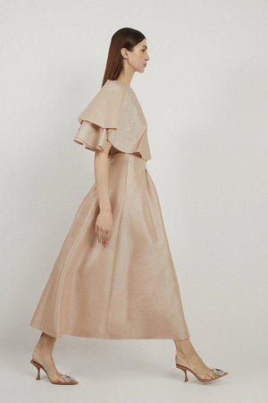 Karen Millen UK SALE Petite Taffeta One Shoulder Ruffle Midi Dress