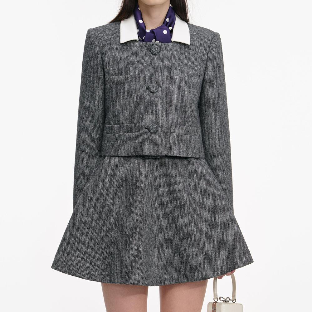 SP VIP PRICE Grey Herringbone Scarf Detail Jacket