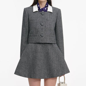 SP VIP PRICE Grey Herringbone Scarf Detail Jacket