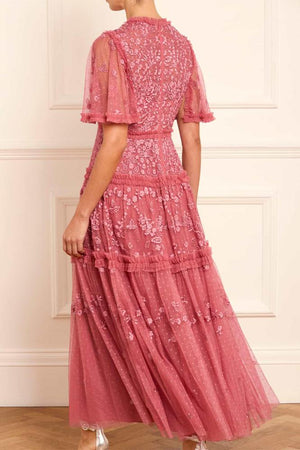 Needle & Thread CYBER SALE Autumn Lace Ankle Gown - pink