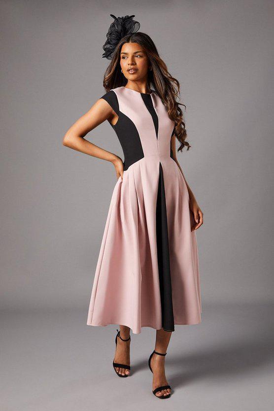 Karen Millen UK SALE Petite Crepe colour Block Midi Dress - blush