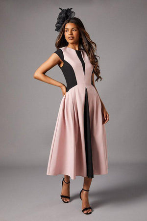 Karen Millen UK SALE Petite Crepe colour Block Midi Dress - blush