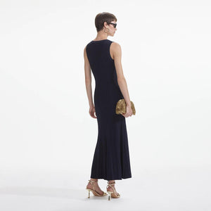 SELF PORTRAIT VIP SS24 Navy Viscose Knit Midi Dress