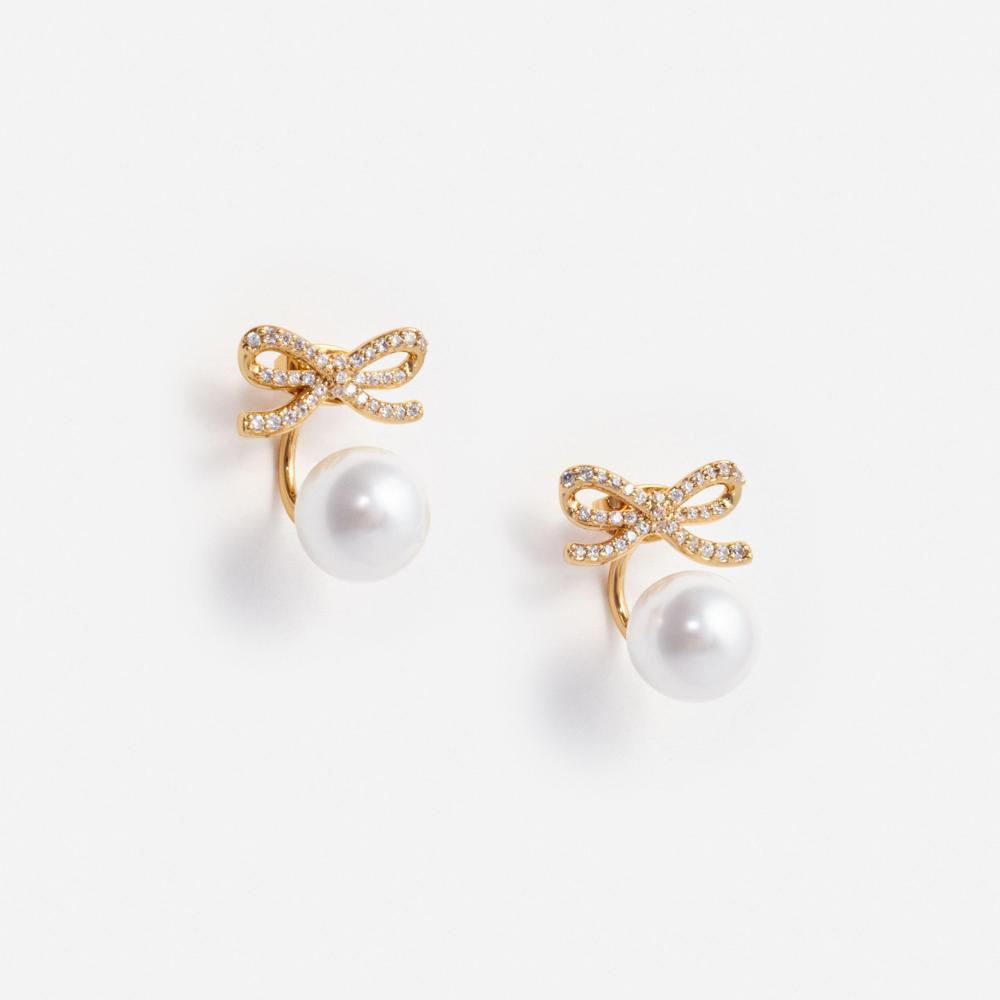 SP VIP PRICE Gold Bow Pearl Jacket Earrings