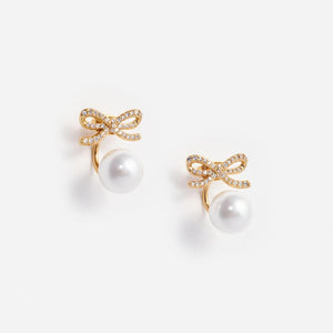 SP VIP PRICE Gold Bow Pearl Jacket Earrings