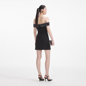 SELF PORTRAIT SS24 Black Crepe Bow Mini Dress