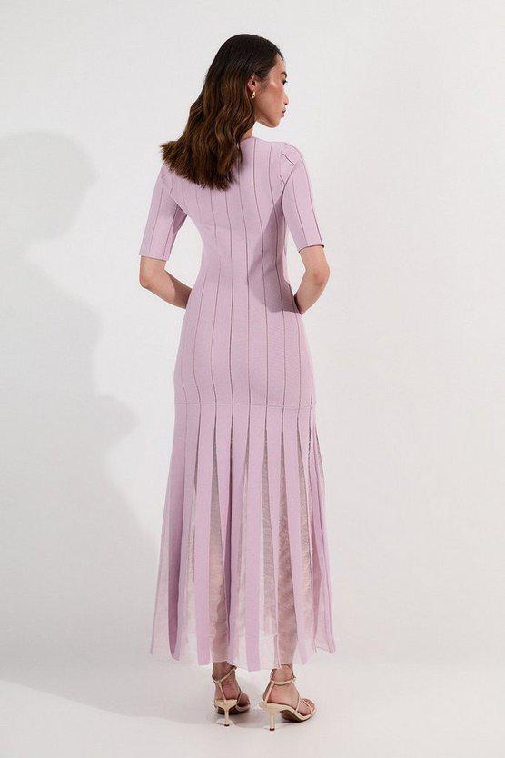 Karen Millen UK SALE Viscose Blend Filament Full Skirt Knit Midi Dress - dusty pink