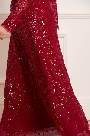 Needle & Thread CYBER SALE Aurelia Long Sleeve Gown - red