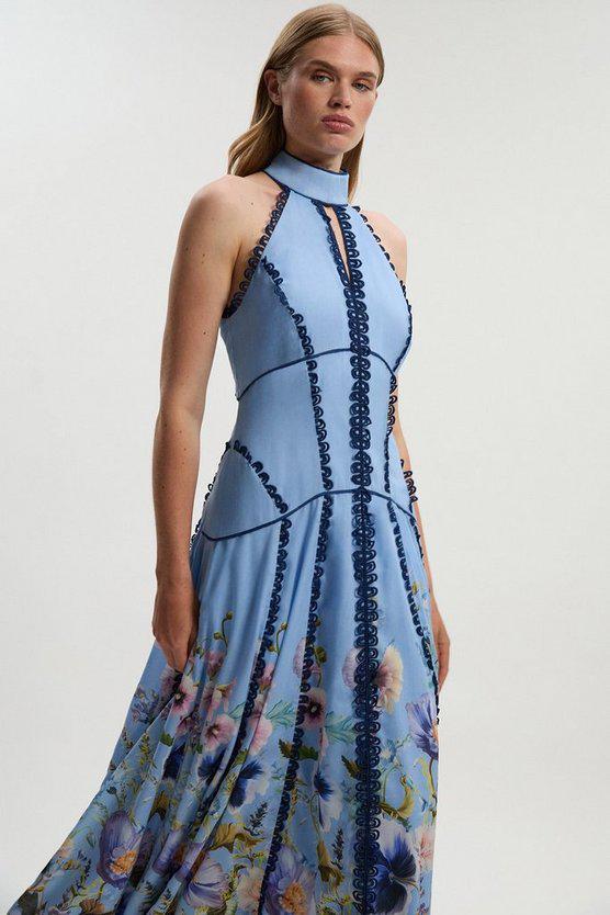 Karen Millen UK SALE Trailing Floral Woven Halter Neck Maxi Dress