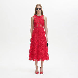 SELF PORTRAIT BLACK FRIDAY SALE Red Lace High Neck Midi Dress