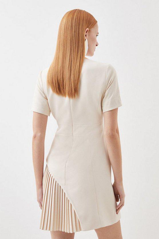 Karen Millen UK SALE Tailored Military Pleat Short Sleeve Mini Dress - cream